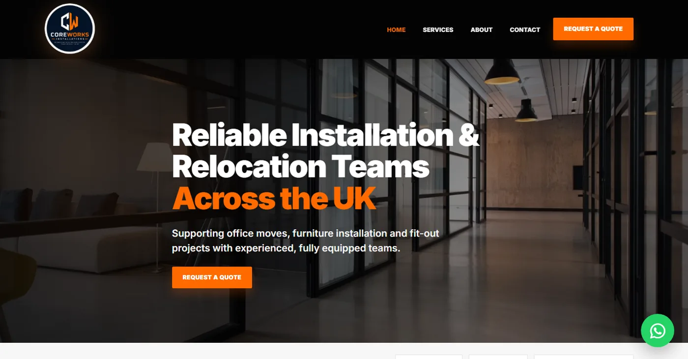 Site entregue para Coreworks Installations