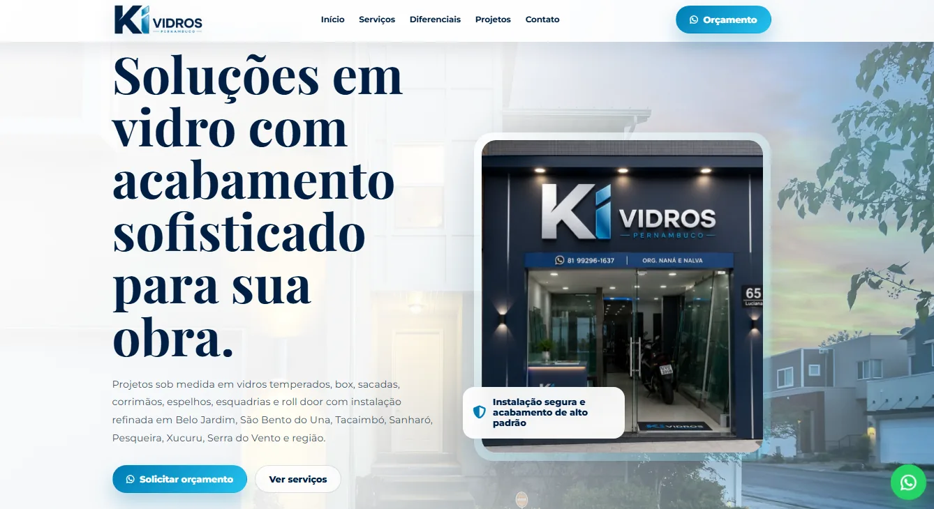 Site entregue para Ki Vidros Pernambuco