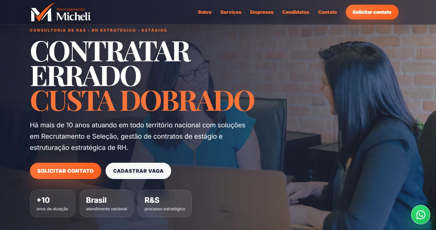 Site entregue para Recrutamento Micheli